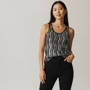 Vtg Dots Top Silver Sequin L Tank Y2K Glam Disco Festival Bratz Grunge Whimsical